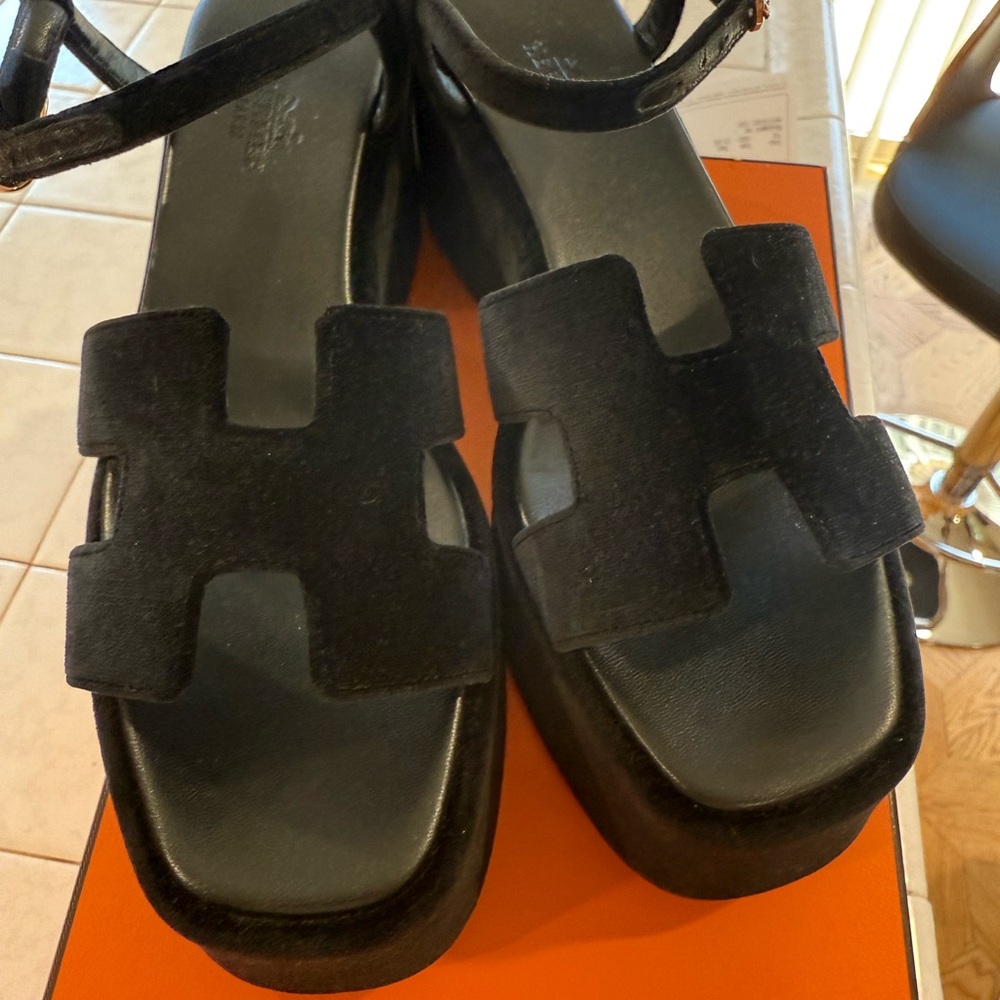Hermes Black Platform Sandals